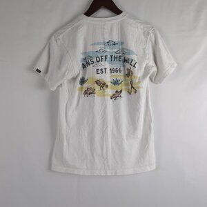 Vans Women's White Graphic T-Shirt Beach Summer Retro Colours, Small